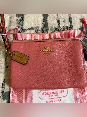 Coach Pink Double Corner Zip Wristlet